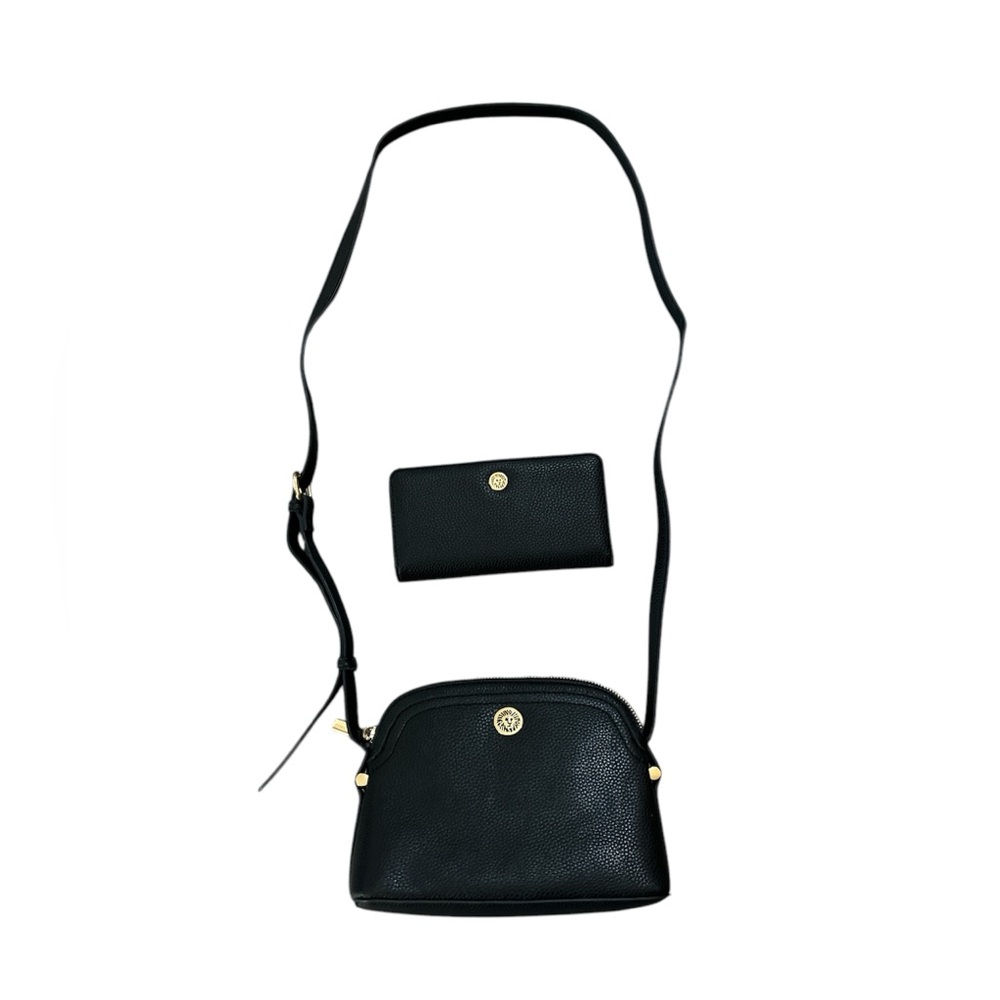 Anne Klein Black Dome Crossbody Purse with Wallet w/ gold-tone hardware
